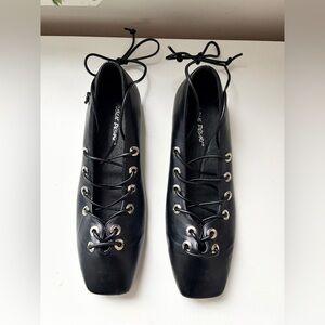 Public Desire Black ballet flat lace up shoes in black